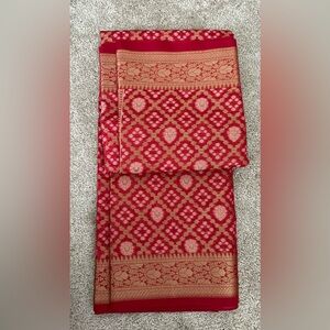 Brand new Nalli cotton silk with fine zari red & golden saree